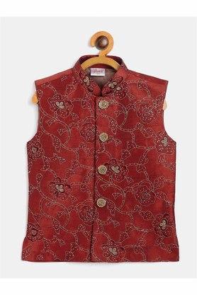 embroidered sleeveless boys jacket - maroon