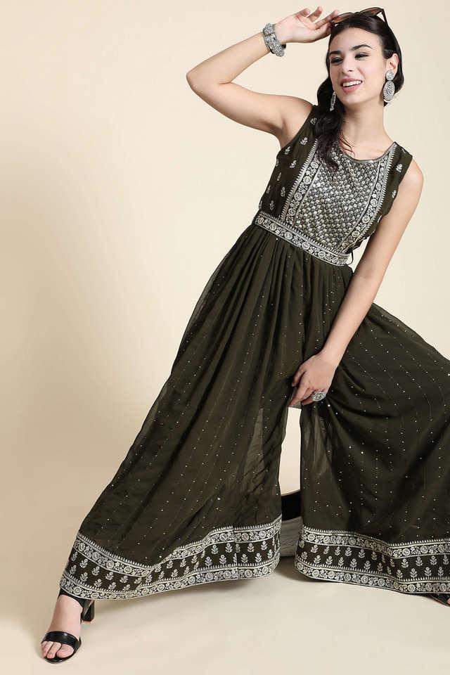 embroidered sleeveless georgette womens ankle length jumpsuit