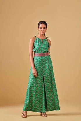 embroidered sleeveless viscose women's full length jumpsuit - green