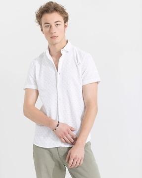 embroidered slim fit cotton shirt