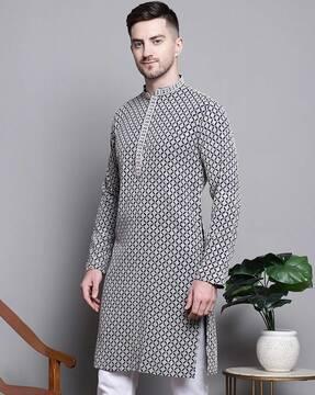 embroidered slim fit long kurta