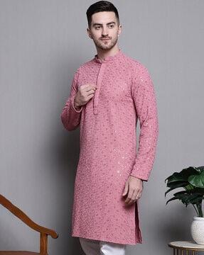 embroidered slim fit long kurta