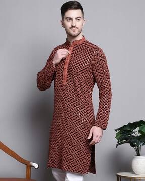 embroidered slim fit long kurta