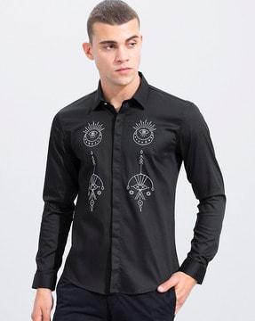 embroidered slim fit shirt with spread collar