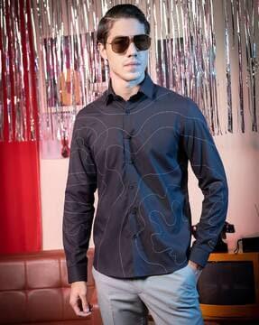 embroidered slim fit shirt with spread collar