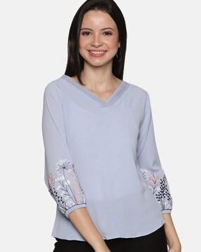 embroidered slim fit v-neck top