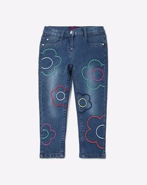 embroidered slim jeans with 5-pocket styling