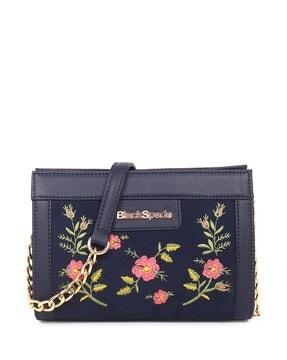 embroidered sling bag with chain strap