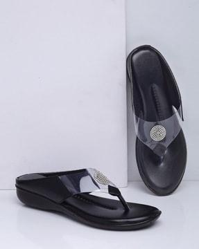 embroidered slip-on flat sandals with open toe shape