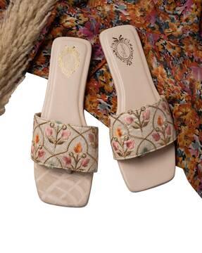 embroidered slip-on flat sandals