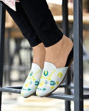 embroidered slip-on mules