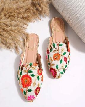 embroidered slip-on mules
