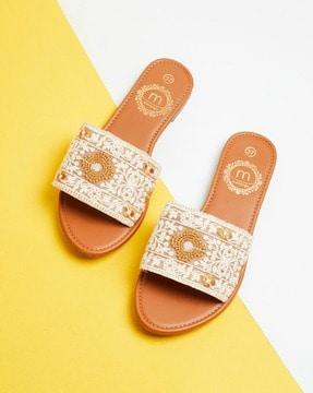 embroidered slip-on sandals