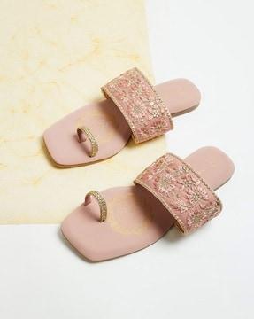 embroidered slip-on sandals