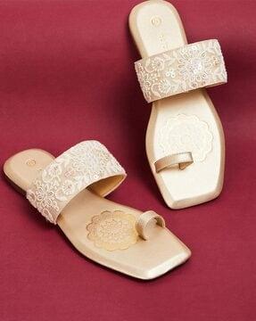 embroidered slip-on sandals