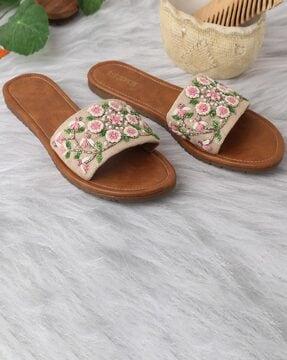 embroidered slip-on slides flip-flops