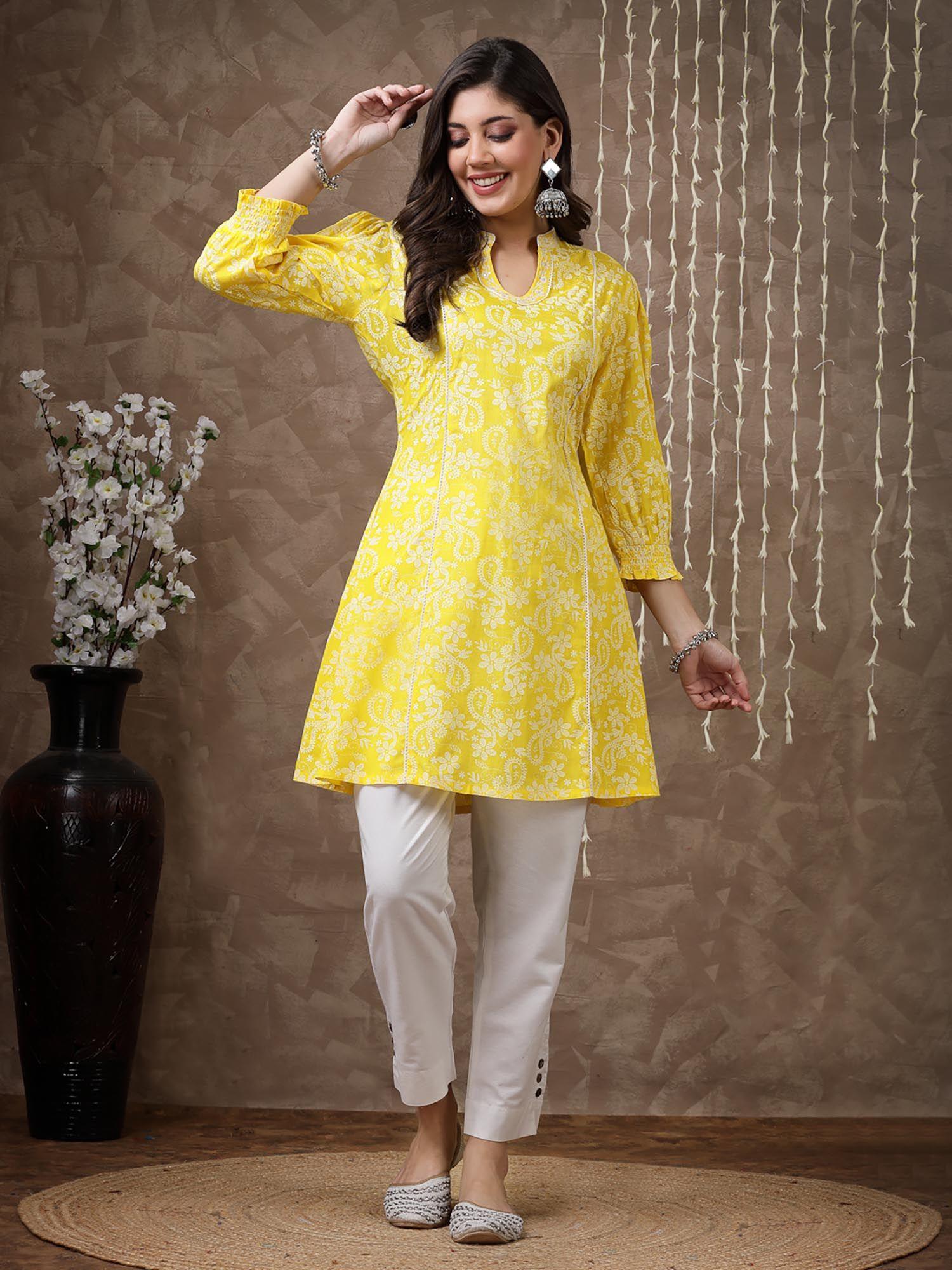 embroidered smocked sleeve kurti