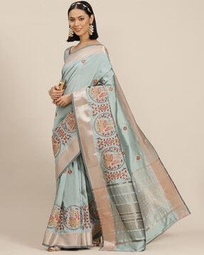 embroidered soft cotton silk saree