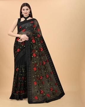 embroidered soft net saree