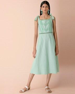embroidered square-neck a-line dress