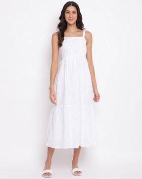 embroidered square-neck fit and flare dress