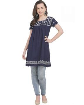 embroidered square-neck tunic