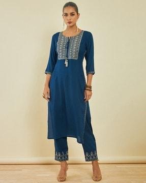 embroidered straight  kurta set