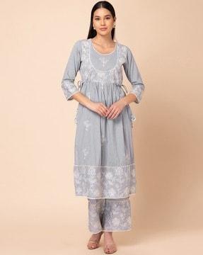 embroidered straight kurta& pants set