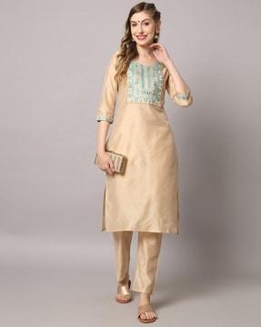 embroidered straight kurta & pants set