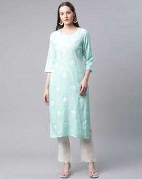 embroidered straight kurta & pants set