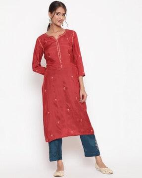 embroidered straight kurta & pants set