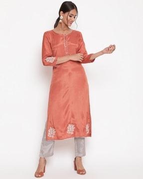 embroidered straight kurta & pants set