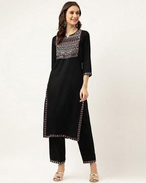 embroidered straight kurta & pants set