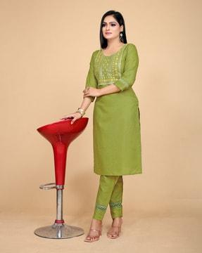 embroidered straight kurta & pants set