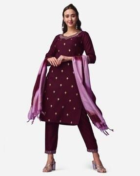 embroidered straight kurta & pants set