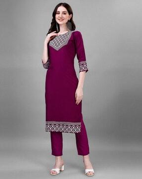 embroidered straight kurta & pants set