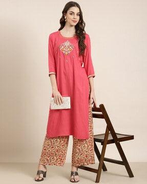 embroidered straight kurta & pants set