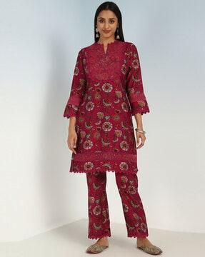 embroidered straight kurta & pants set