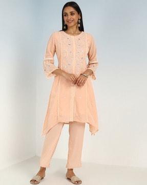 embroidered straight kurta & pants set