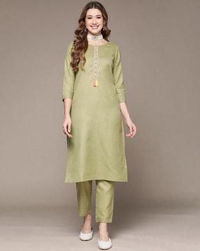 embroidered straight kurta & pants