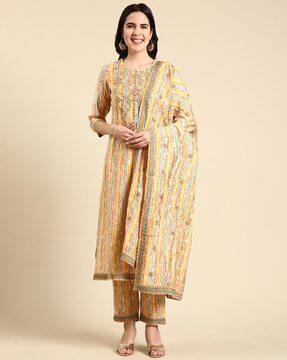 embroidered straight kurta & pyjamas set with dupatta