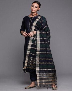 embroidered straight kurta palazzo set with dupatta