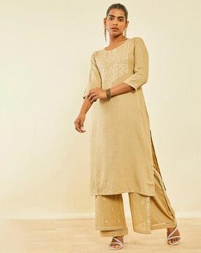 embroidered straight kurta palazzo set