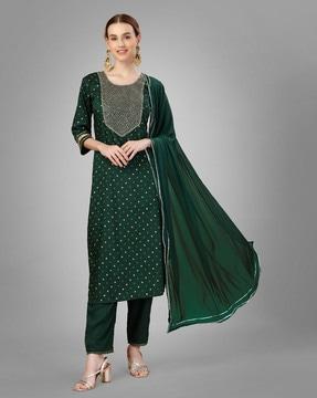 embroidered straight kurta pants set with dupatta