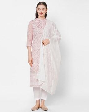 embroidered straight kurta set with dupatta