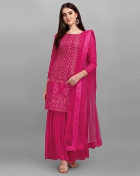 embroidered straight kurta set with dupatta