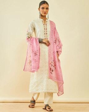 embroidered straight kurta set with dupatta