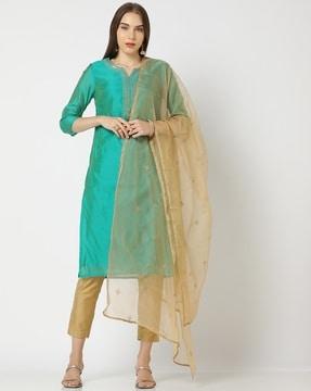 embroidered straight kurta set with dupatta