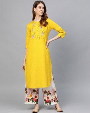 embroidered straight kurta set