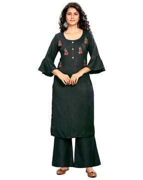 embroidered straight kurta set